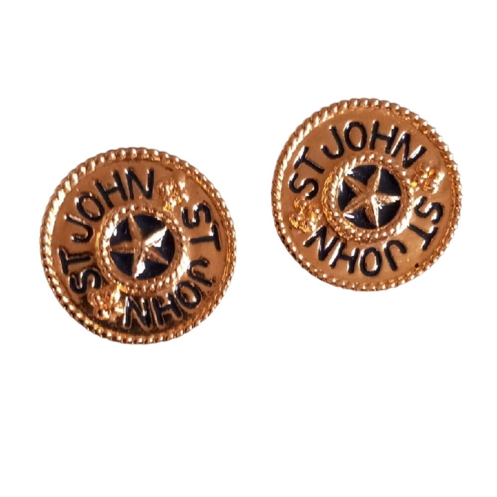ST JOHN  Vintage Gold-Tone and Black Enamal Star Earrings